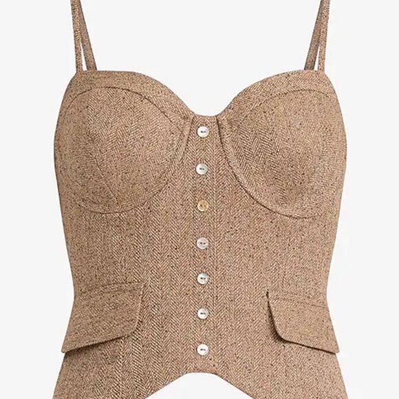 Textured Herringbone Sweetheart Button Corset Cami Vest Top & Mid Rise Wide Leg - Picture 6 of 6